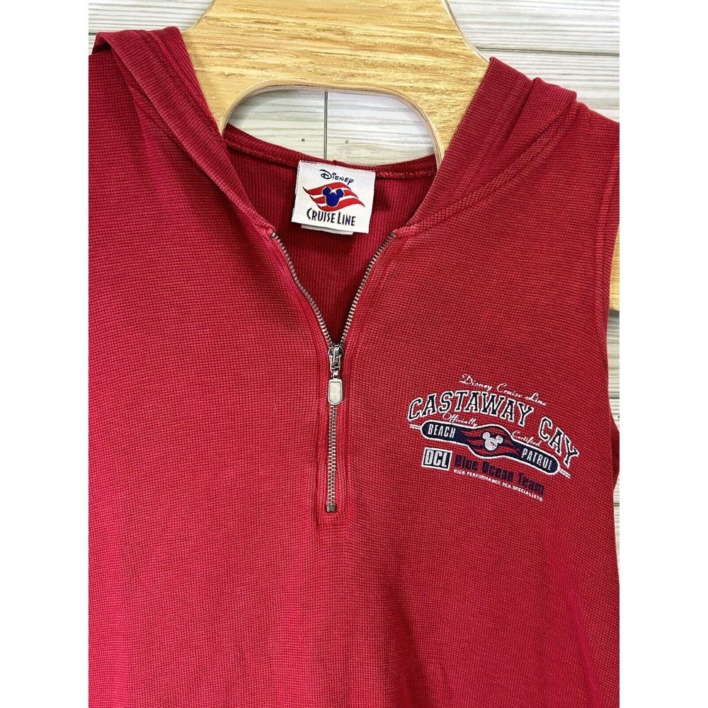Disney Cruise Line Castaway Cay Women's Red 1/4 Zip Sleeveless Hoodie Dress Sz S